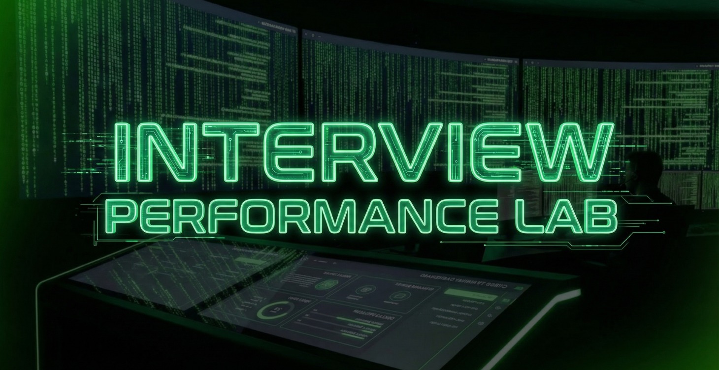 Interview Performance Lab en estilo tecnológico verde neón